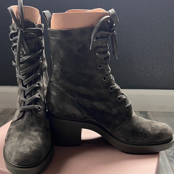 Gianvito Rossi  Block-Heel Suede Combat Boots Dark Olive size 39 - Picture 4 of 11